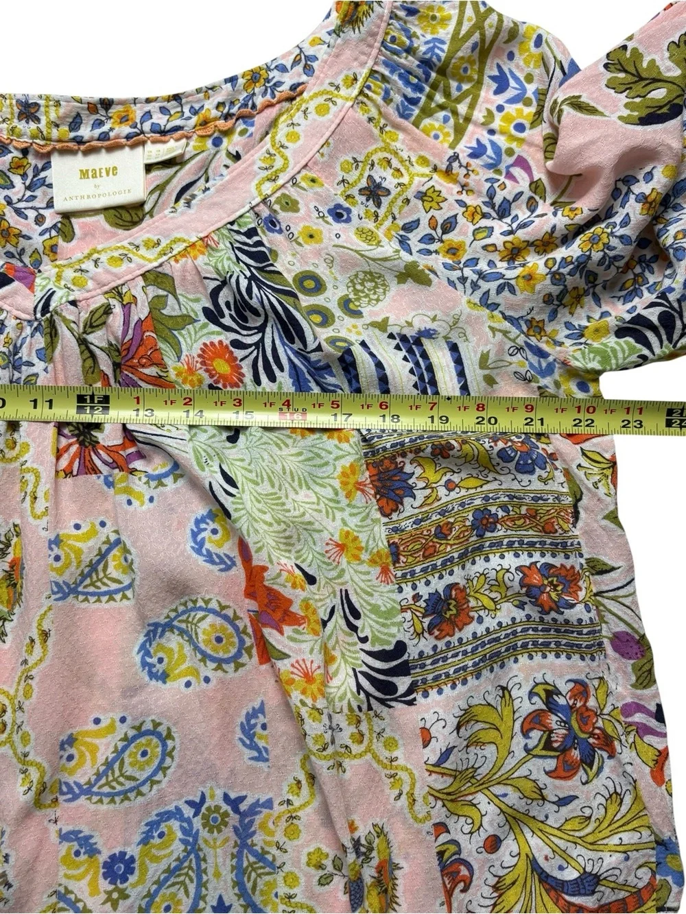 Anthropologie Maeve Boswell Patchwork Floral Blouse Size 14 - Picture 7 of 11